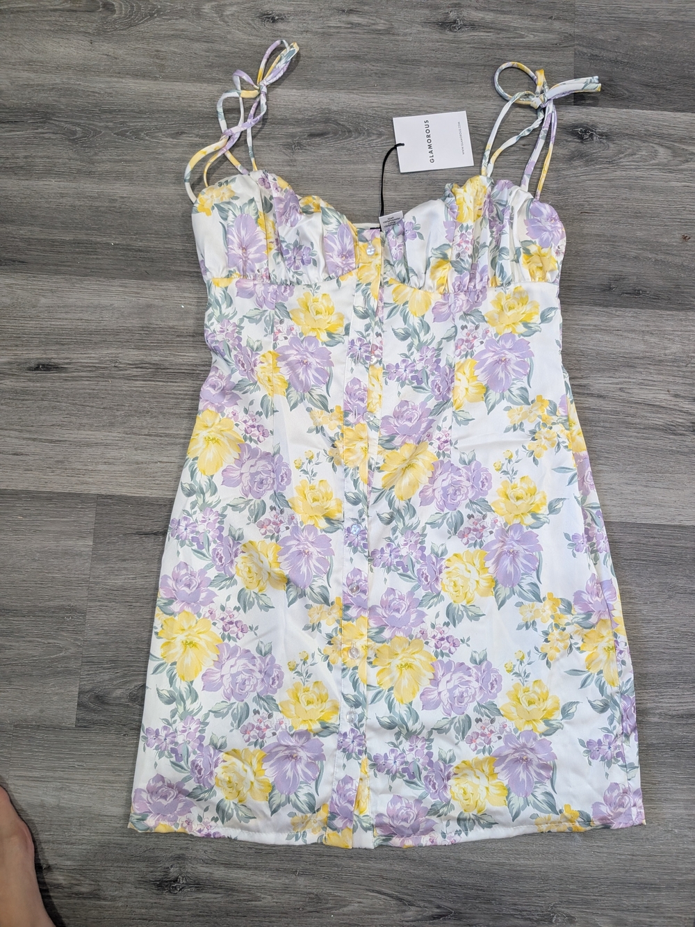 Dolls Kill White Mini Dress with Yellow & Lavender Floral Print